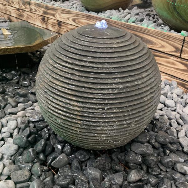40cm Grey Granite Ribbed Sphere Kit Water Feature (TN/40GRS ...