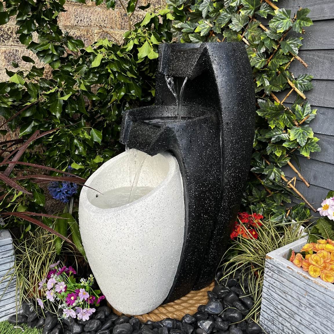 3 Flowing Vases Contemporary Solar Water Feature